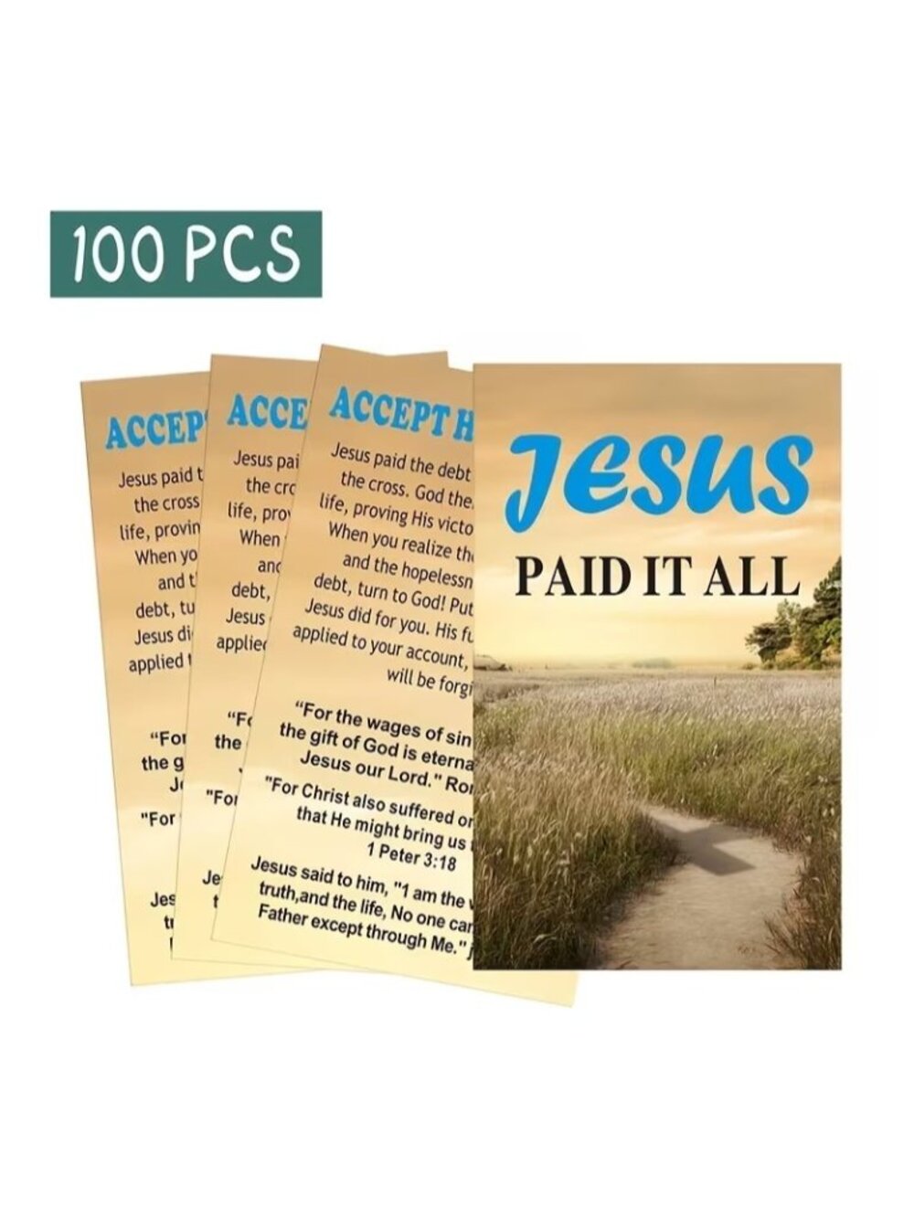 100 Christian Gospel Tract Cards – “Jesus Paid It All” – Bible Verse Evangelism